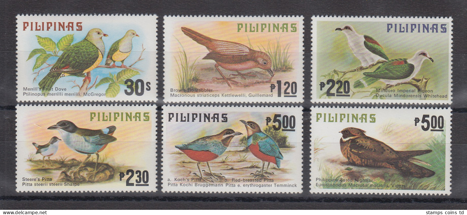 Philippinen 1979 Vögel Mi.-Nr. 1270-75 Satz 6 Werte **  - Filipinas