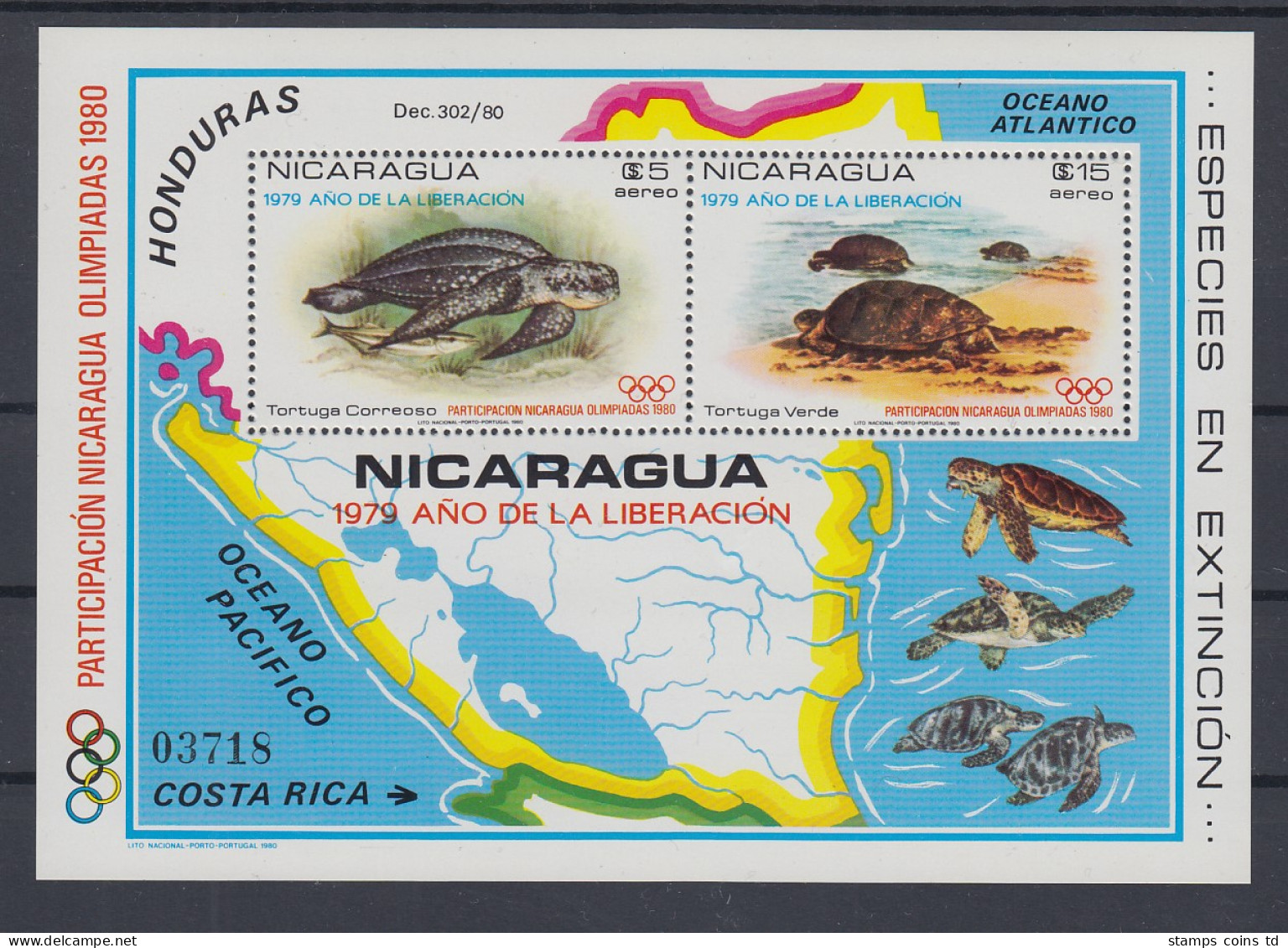 Nicaragua 1980 Schildkröten Mi.-Nr. Block 114 ** - Nicaragua