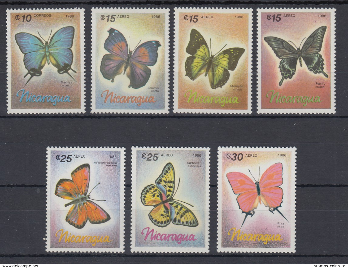 Nicaragua 1986 Schmetterlinge Mi.-Nr. 2717-2723 Kpl. Satz 7 Werte ** - Nicaragua