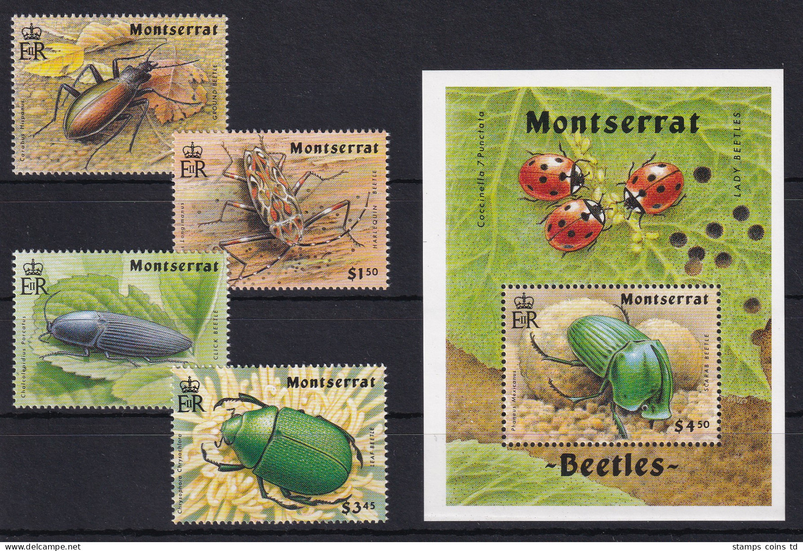 Montserrat 1994 Mi.-Nr. 883-887 Satz, Block 66 Postfrisch ** / MNH Käfer - Montserrat