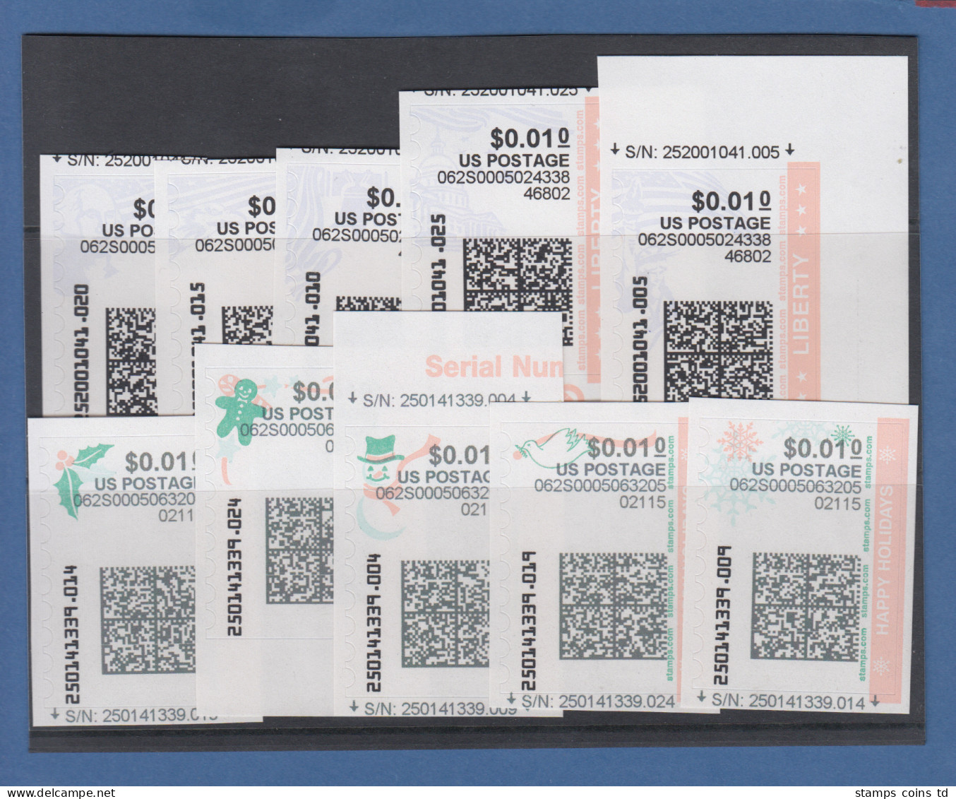 USA Internet-Frankaturmarken Mit Schwarzem Druck (keine ATM), Lot 10 Stück - Sonstige & Ohne Zuordnung