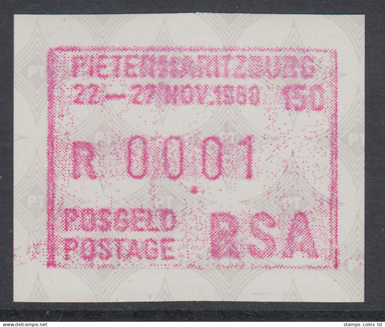 Südafrika FRAMA-Sonder-ATM Pietermaritzburg Aus OA,  Mi.-Nr. 7.2 - Automatenmarken (Frama)