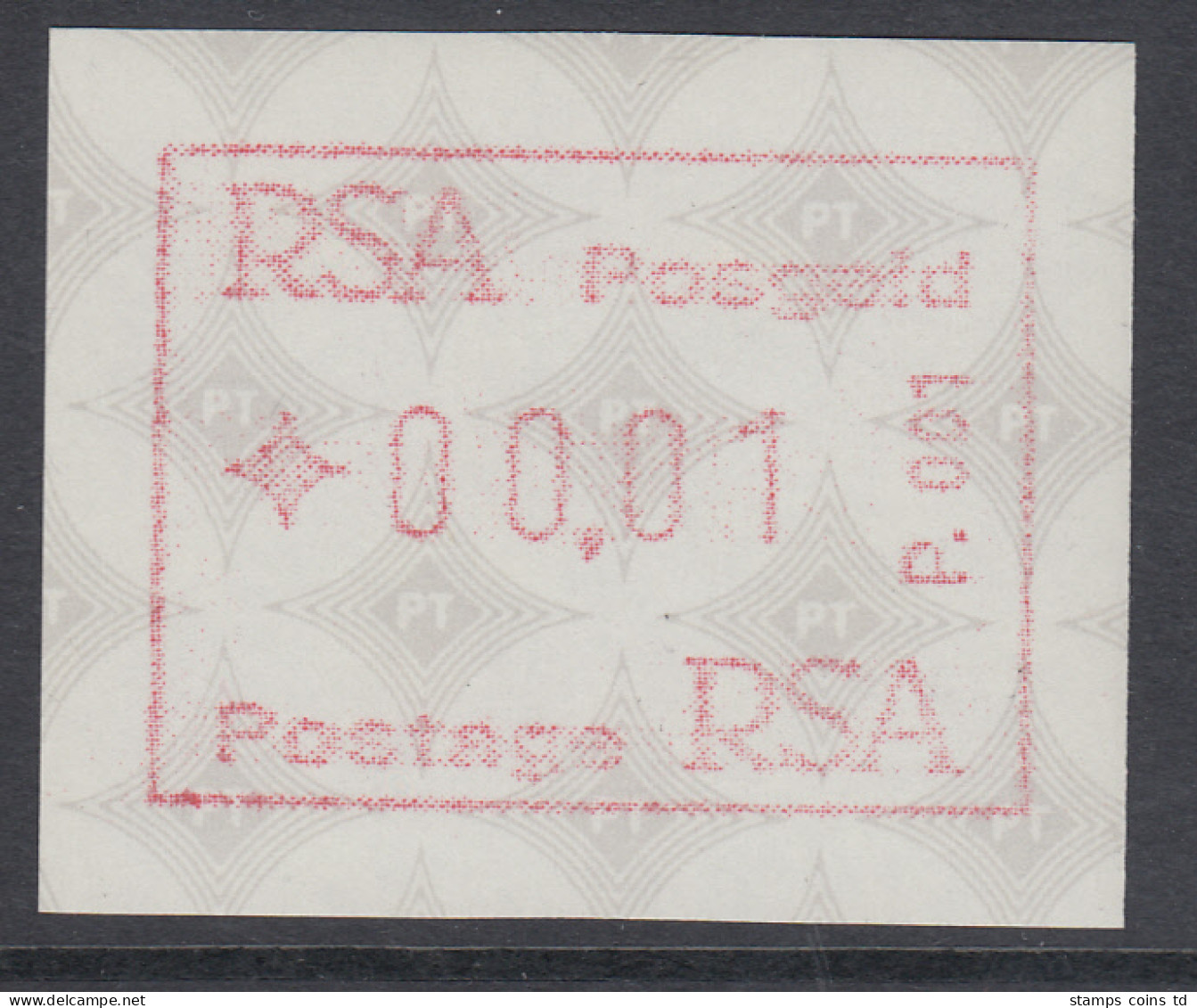 Südafrika FRAMA-ATM Mit Aut.-Nr. P. 001 Auf Sicherheitspapier   Mi.-Nr. 5.2c - Automatenmarken (Frama)