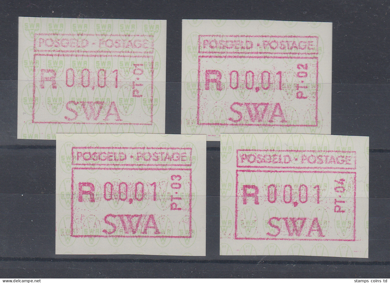 Südwestafrika FRAMA-ATM 4 Aut.-Nr. PT-01 Bis PT-04 Kpl.  Mi.-Nr. 1.1 - 1.4 ** - Automatenmarken (Frama)