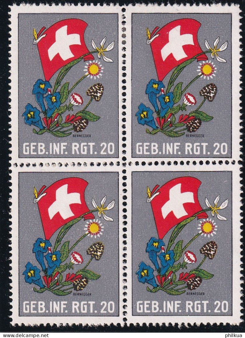 Infantrie 186 Gezähnter Vierer Block - Geb. Inf. Rgt. 20 - Ungestempelt - 1 Marke Postfrisch/**/MNH - Etichette