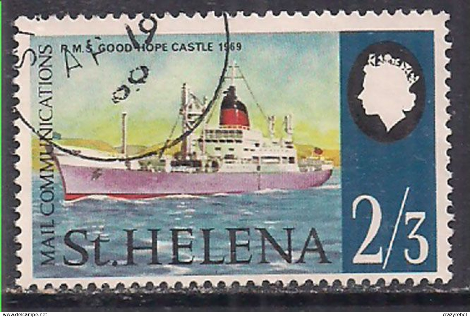 St Helena 1969 QE2 2/3d Ships SG 244 Used ( F1076 ) - Saint Helena Island