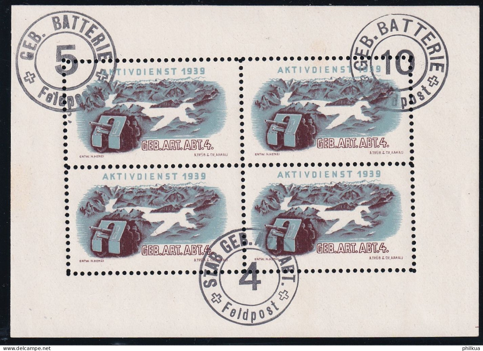 Artillerie 47 Gezähnter Block Ohne Inschrift - Geb. Art. Abt. 4 - Mit Truppenstempel - Postfrisch/**/MNH - Labels