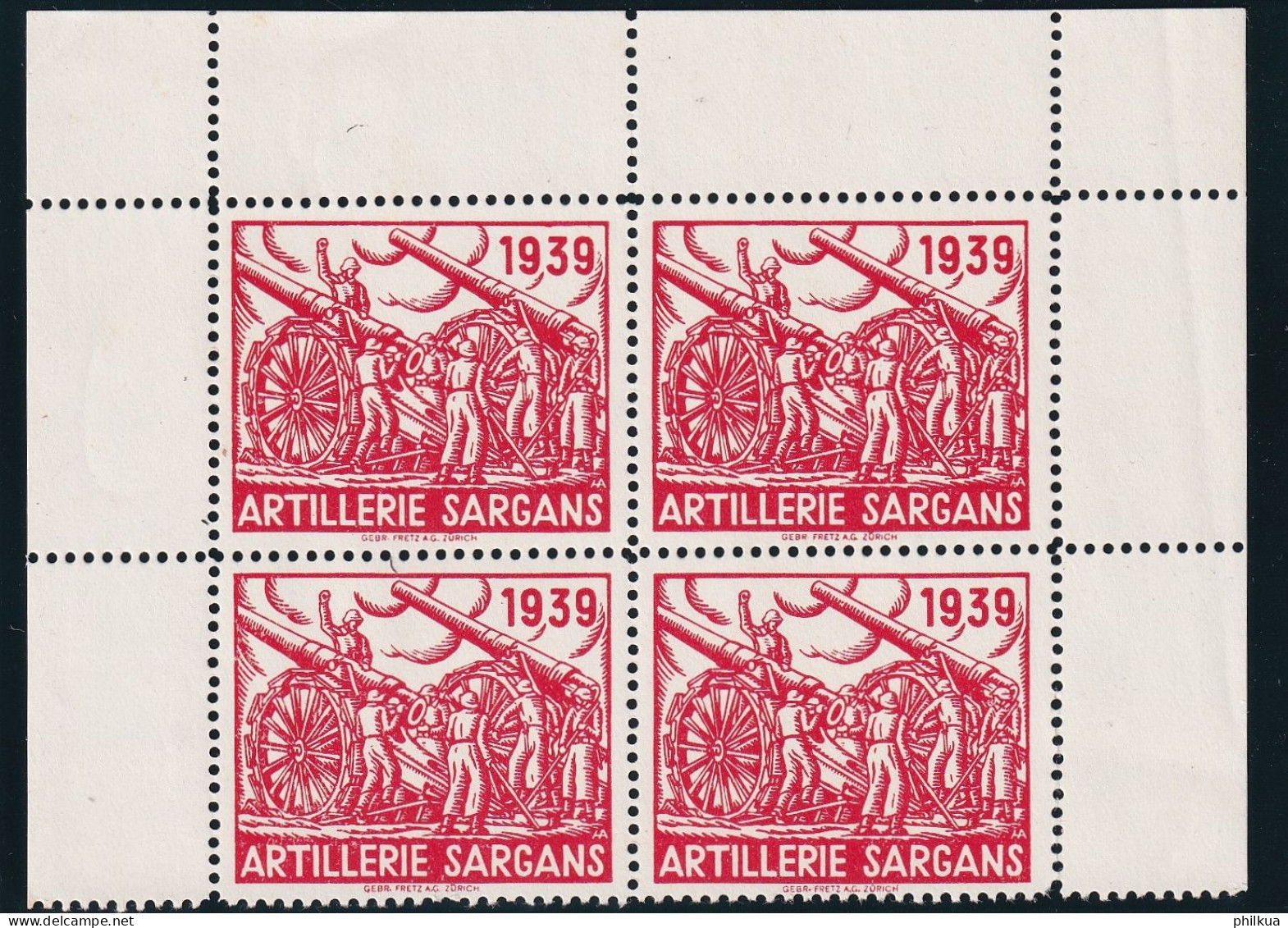 Artillerie 4 Gezähnter Vierer Block Ohne Inschrift - Artillerie Sargans  - Postfrisch/**/MNH - Vignettes