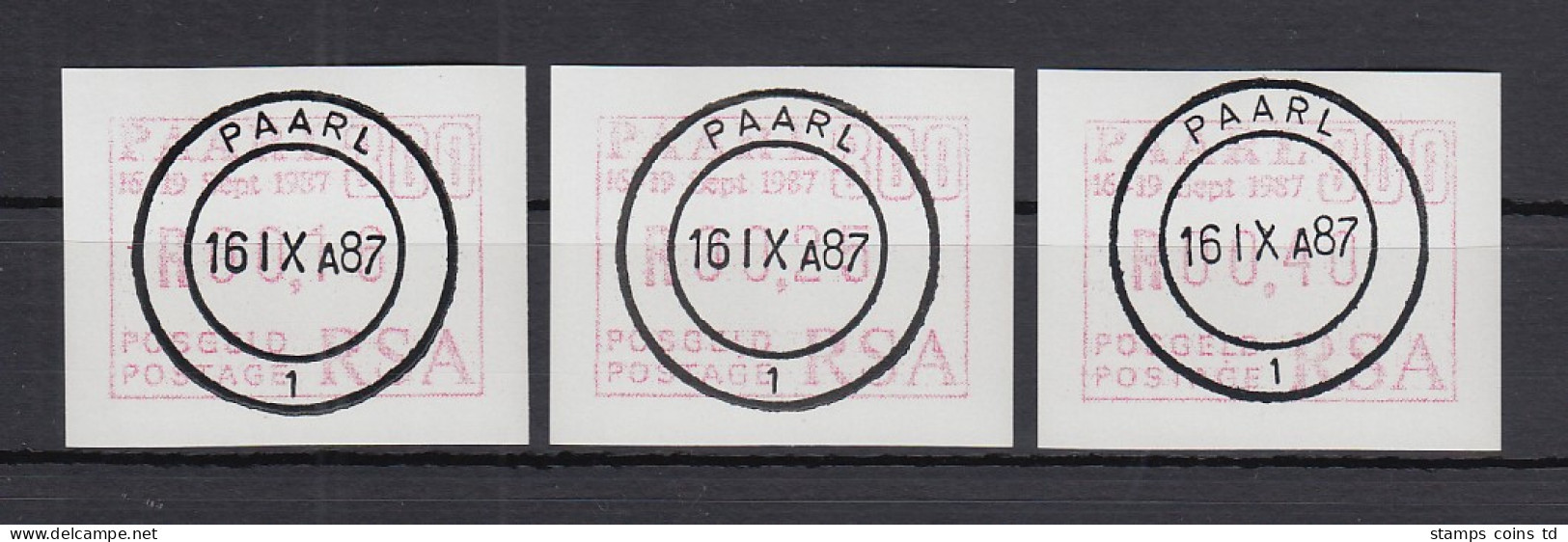 RSA 1987 Sonder-ATM PAARL Mi.-Nr. 4 Satz 16-25-40 Mit Voll-O 16-25-40 - Frama Labels