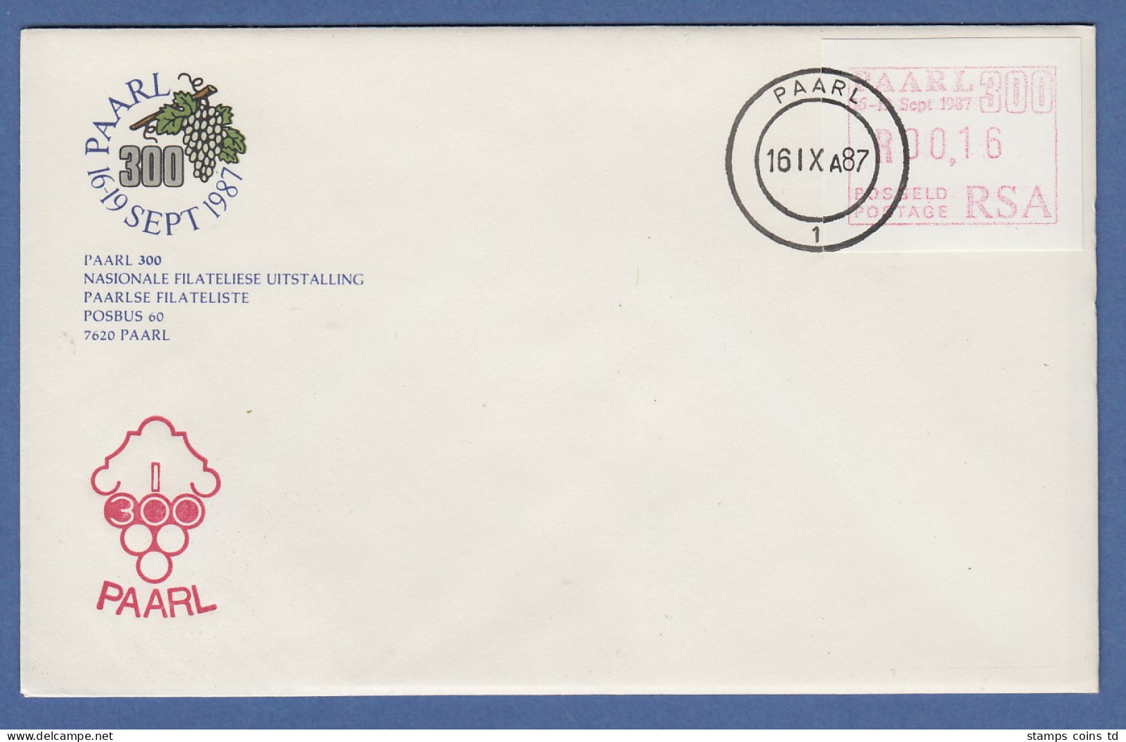 RSA 1987 Sonder-ATM PAARL Mi.-Nr. 4 Wert 00,16 Auf Offiz. FDC - Automatenmarken (Frama)