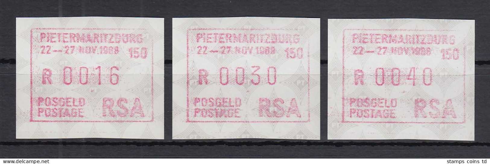 Südafrika 1988 Sonder-ATM Pietermaritzburg VS-Ausgabe Satz 16-30-40 **  - Automatenmarken (Frama)