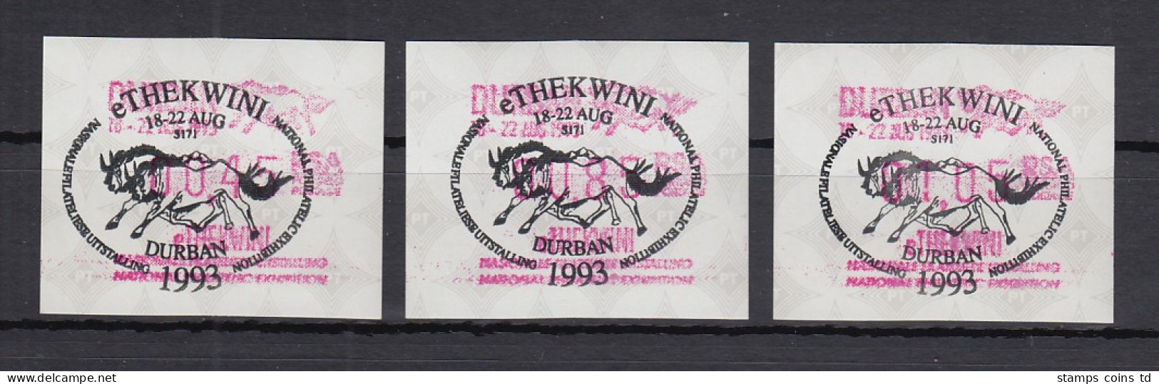 Südafrika 1993 Sonder-ATM E'Thekwini Durban VS-Ausgabe Satz 45-85-105  So.-O - Automatenmarken (Frama)