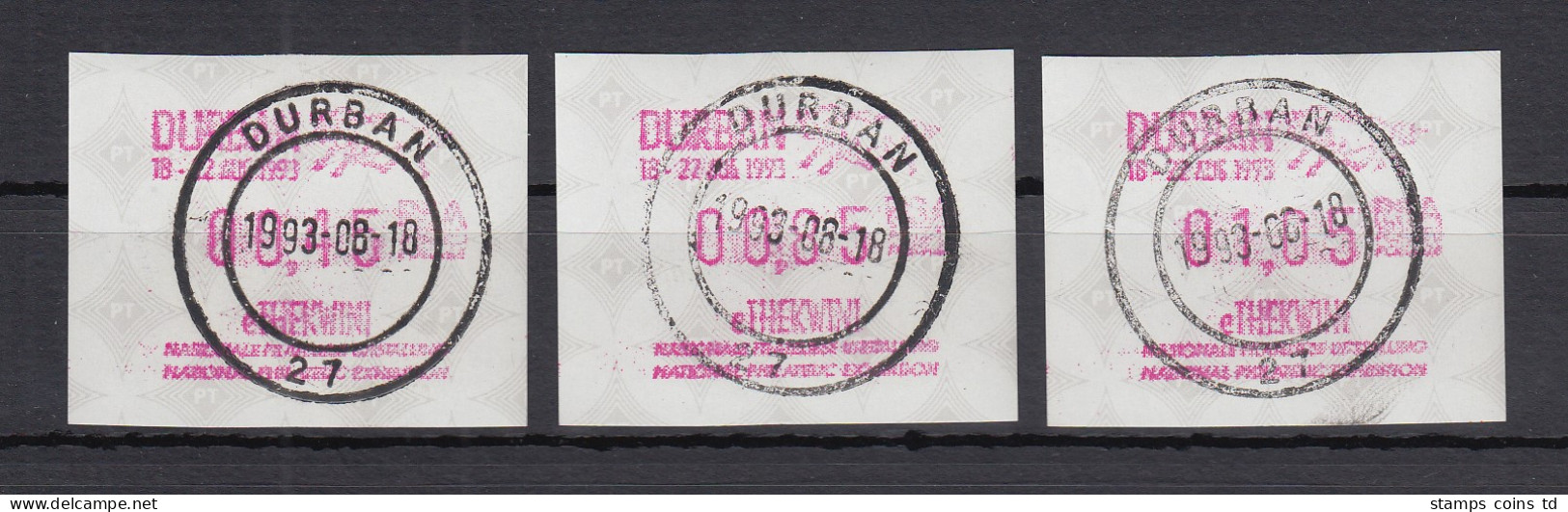 Südafrika 1993 Sonder-ATM E'Thekwini Durban Aus OA Satz 45-85-105 Mit Orts-ET-O - Frama Labels