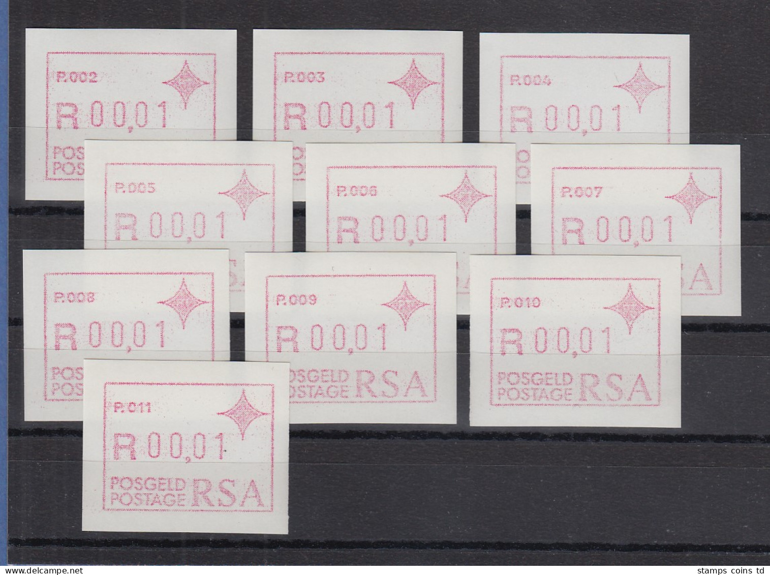 RSA Südafrika FRAMA-ATM Serie 10 Aut.-Nr. P.002 Bis P.011 Postfrisch ** (VS) - Automatenmarken (Frama)