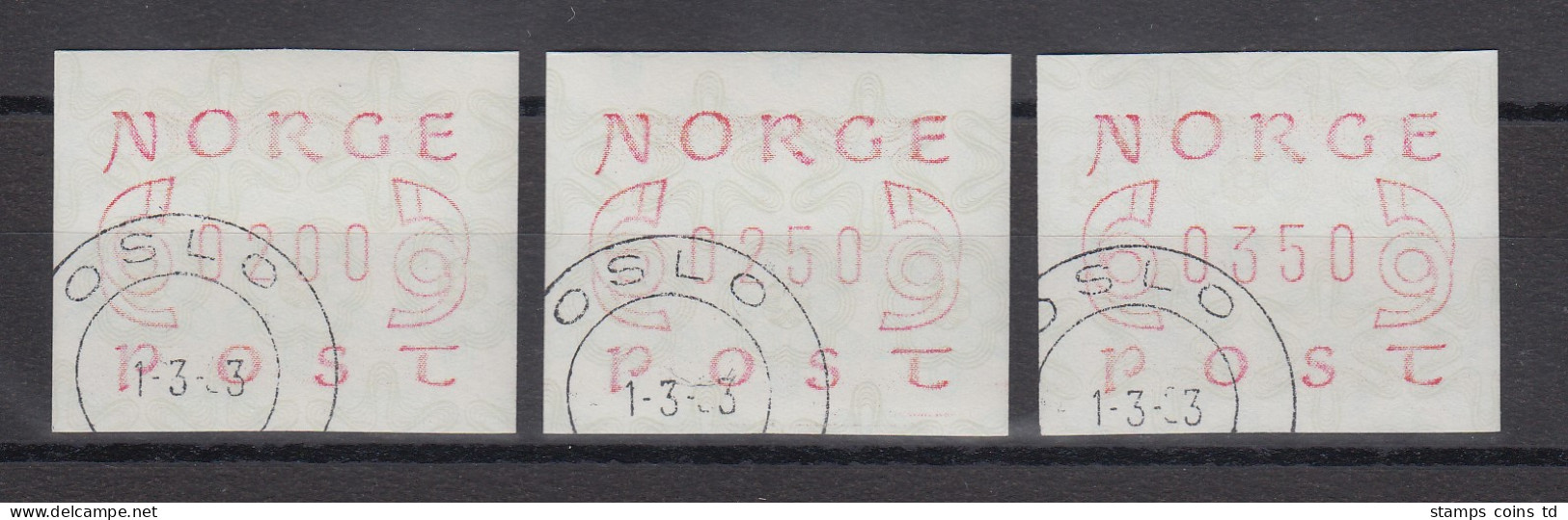 Norwegen 1980 FRAMA-ATM Posthörner Ziffern Schmal Braunrot Satz 200-250-350 O - Viñetas De Franqueo [ATM]