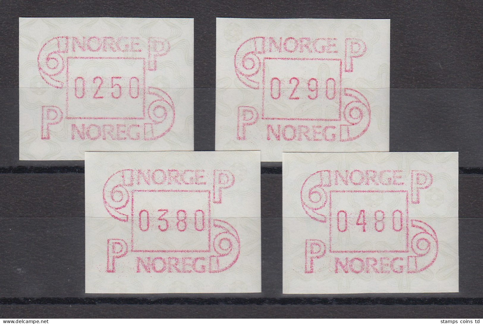 Norwegen 1986 FRAMA-ATM Mi.-Nr. 3.2b Satz 250-290-380-480 ** - Vignette [ATM]