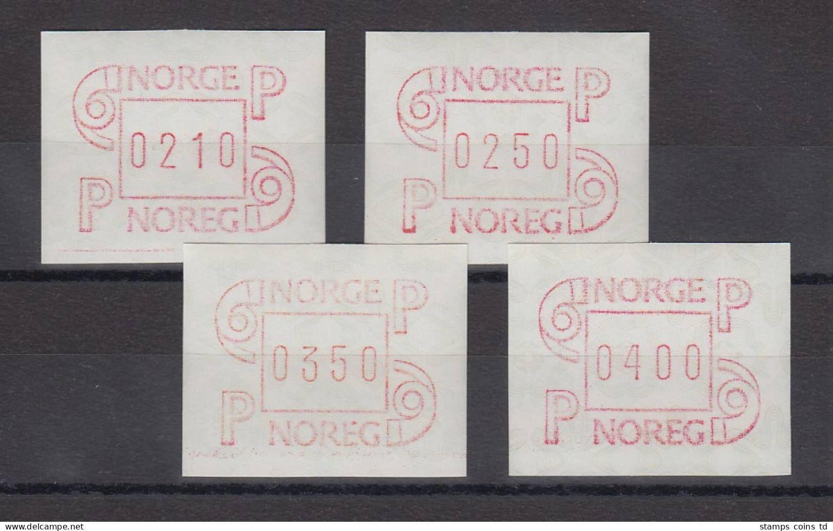 Norwegen 1986 FRAMA-ATM Mi.-Nr. 3.1b Satz 210-250-350-400 ** - Vignette [ATM]