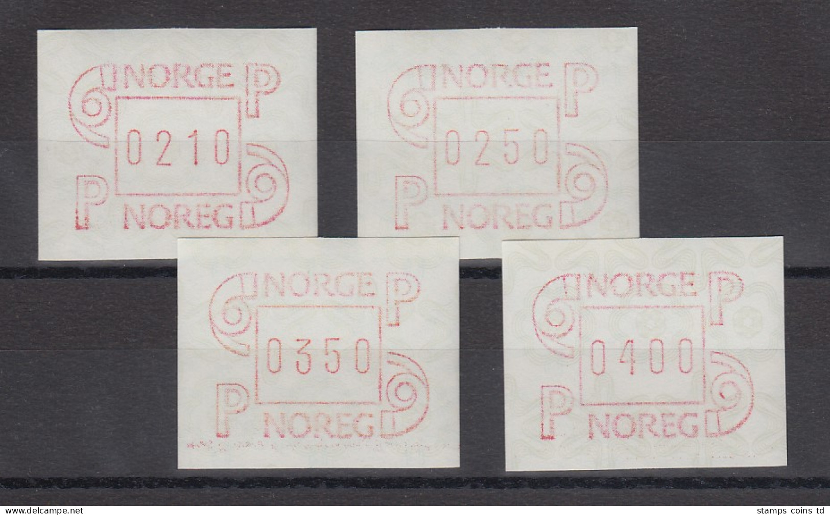 Norwegen 1986 FRAMA-ATM Mi.-Nr. 3.1b Satz 4 Werte 210-250-350-400 ** - Machine Labels [ATM]