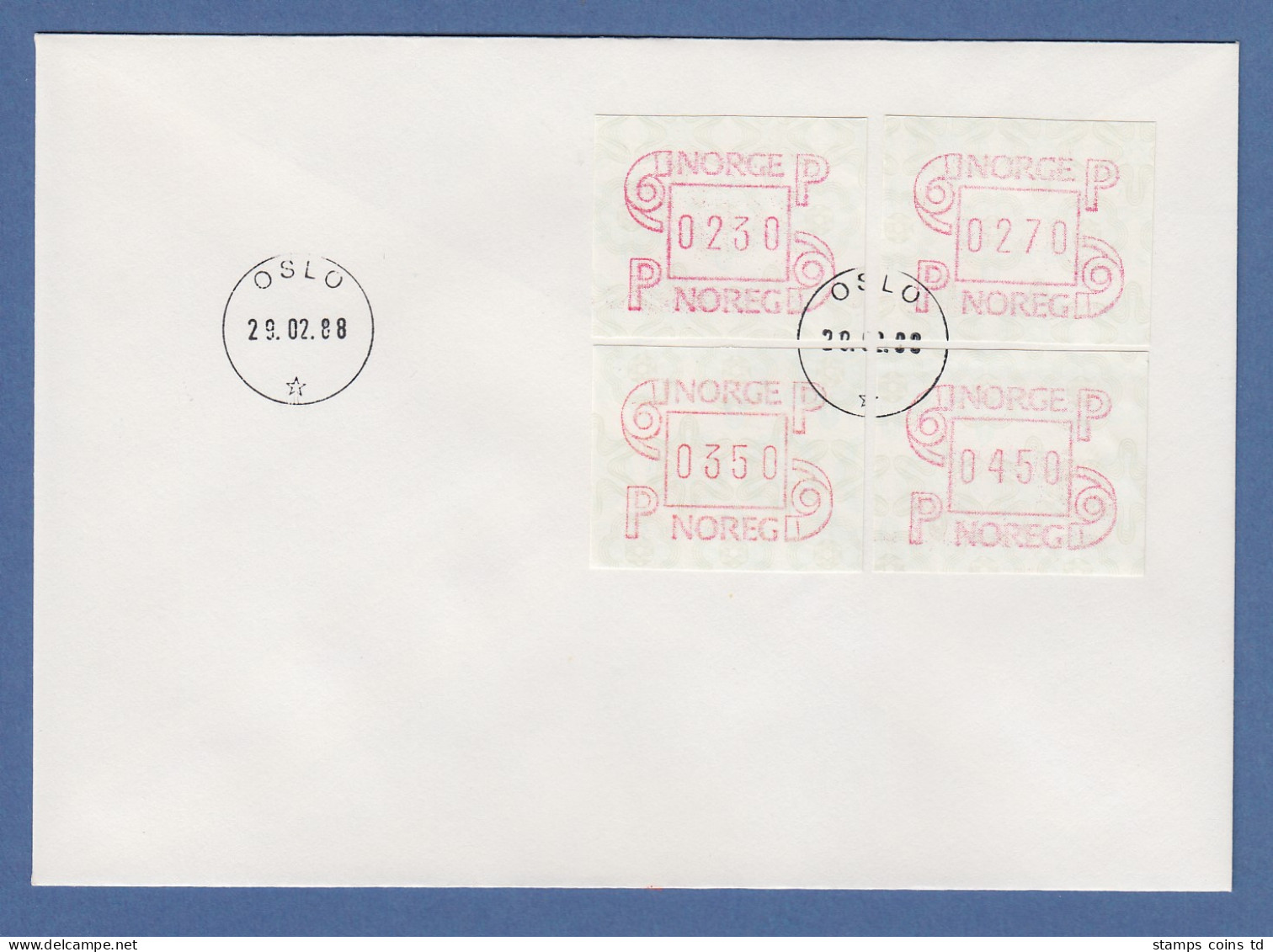 Norwegen 1986 FRAMA-ATM Mi.-Nr. 3.1b Satz 230-270-350-450 Auf Tarif-LDC 29.2.88 - Automatenmarken [ATM]
