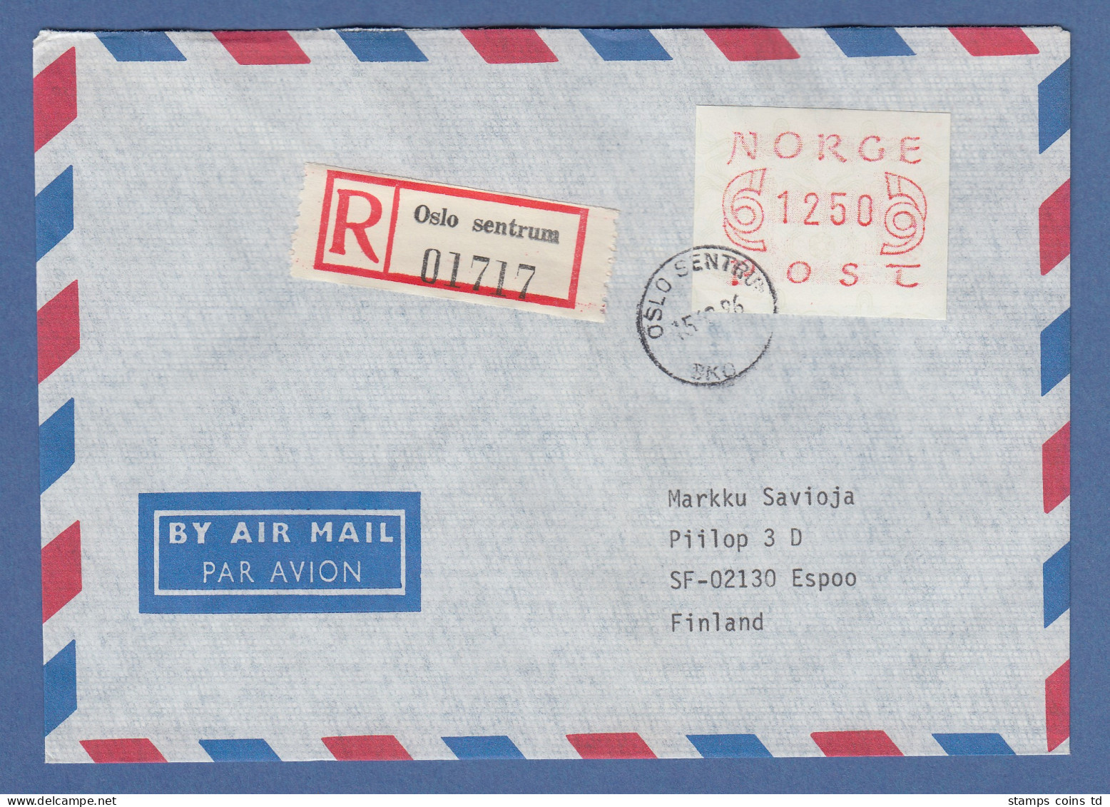 Norwegen 1980 FRAMA-ATM Mi.-Nr. 2.1b Wert 1250 Auf R-LDC OSLO 15.10.86 -> SF - Timbres De Distributeurs [ATM]