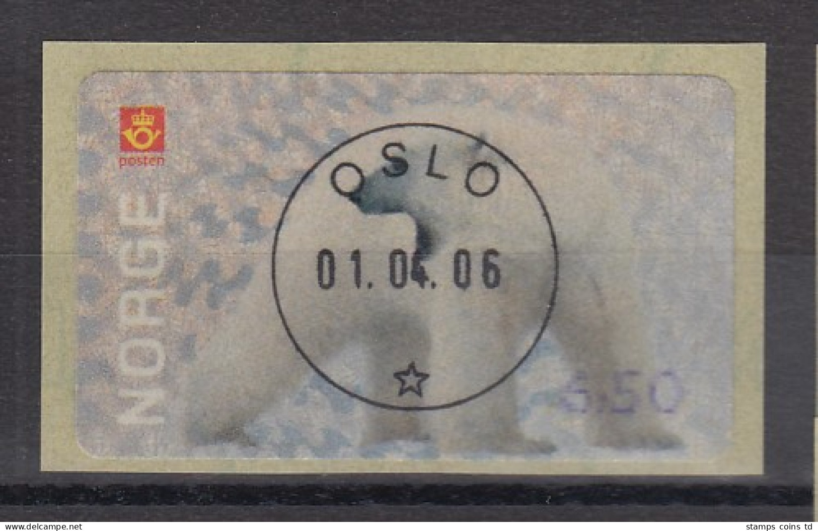 Norwegen 2006 ATM Eisbär Mi.-Nr. 6 Einzelwert 6,50 Mit ET-O OSLO 1.4.06 - Machine Labels [ATM]