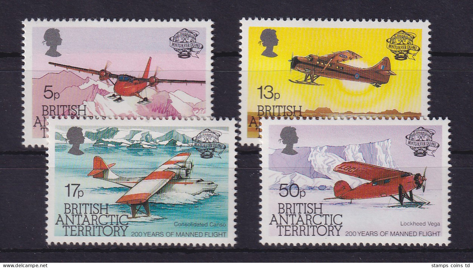 Britische Antarktis 1983 Flugzeuge Luftfahrt Mi.-Nr. 104-107 Postfrisch ** - Autres & Non Classés