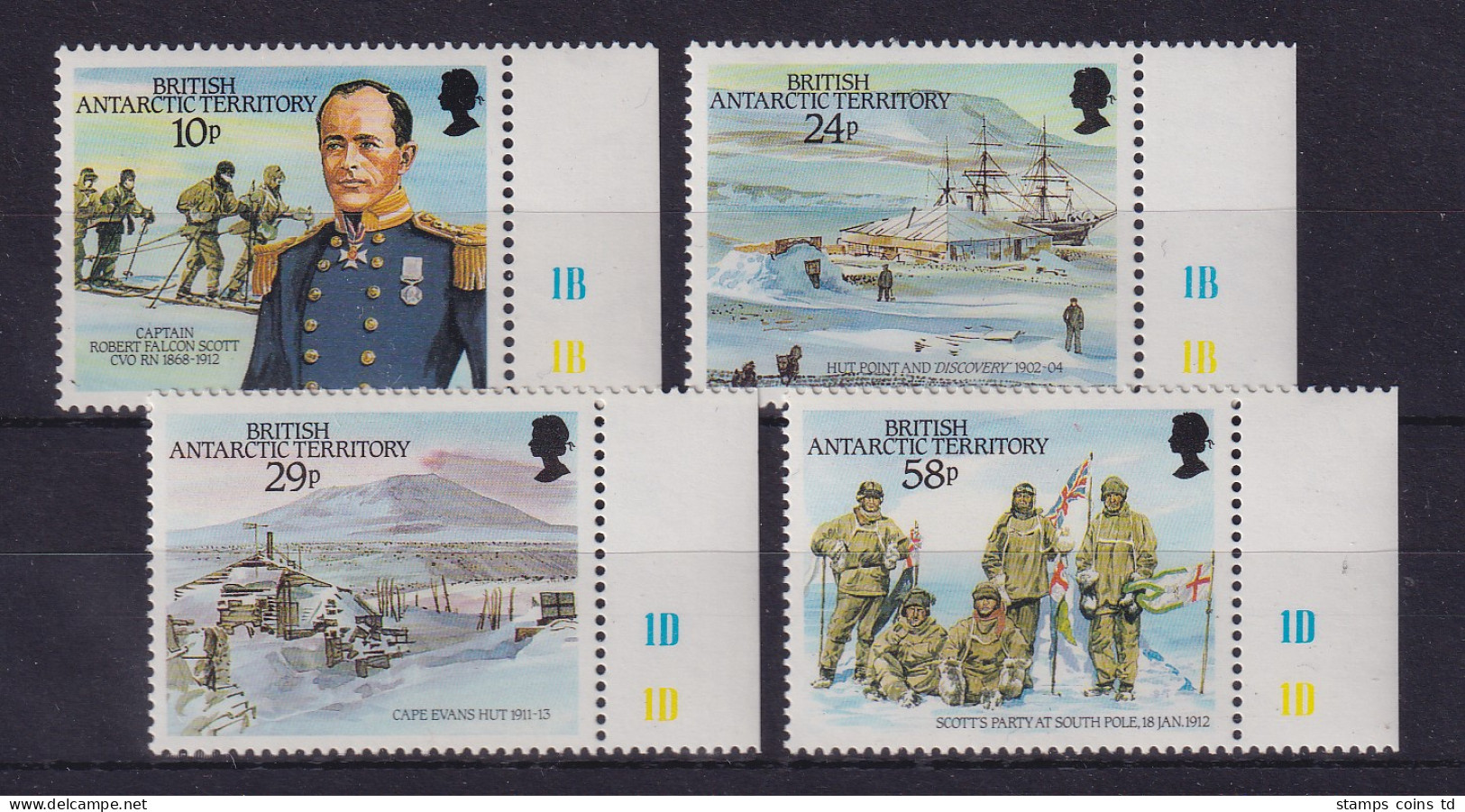 Britische Antarktis 1987 Robert Falcon Scott Mi.-Nr. 140-143 Seitenrandstücke ** - Andere & Zonder Classificatie