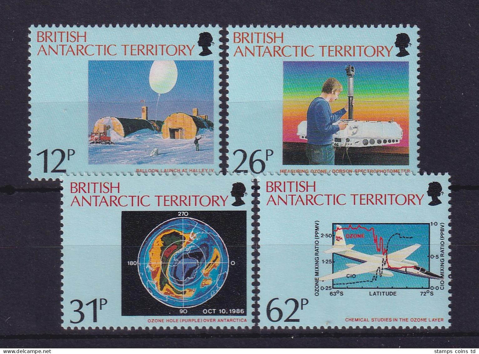 Britische Antarktis 1991 Ozonloch Mi.-Nr. 177-180 Unterrandstücke ** - Sonstige & Ohne Zuordnung