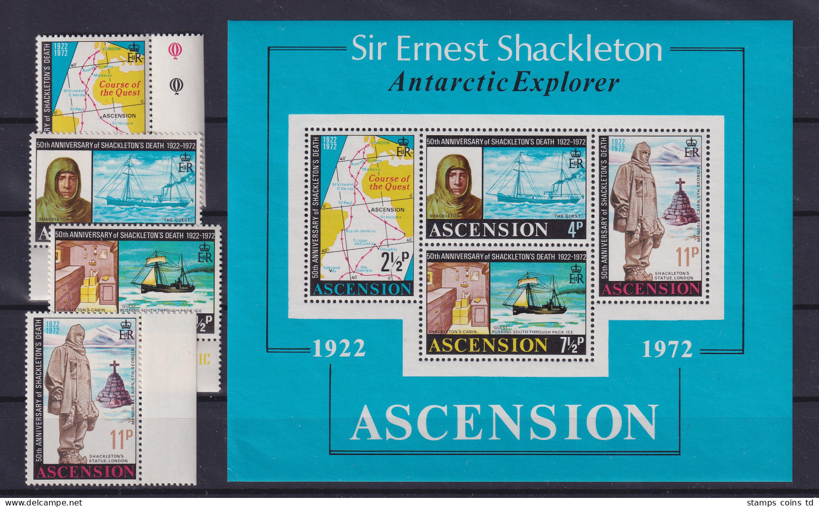 Ascension Island 1972 Shackleton-Expedition Mi.-Nr. 160-163 Und Block 5 ** - Saint Helena Island