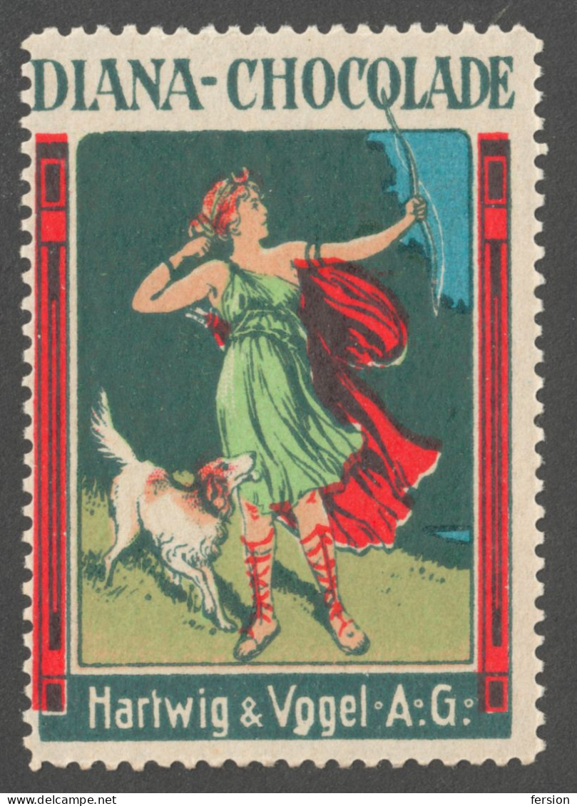 Archer DIANA Mythology DOG Hartwig & Vogel Chocolate Germany Austria LABEL CINDERELLA VIGNETTE 1910 - Boogschieten