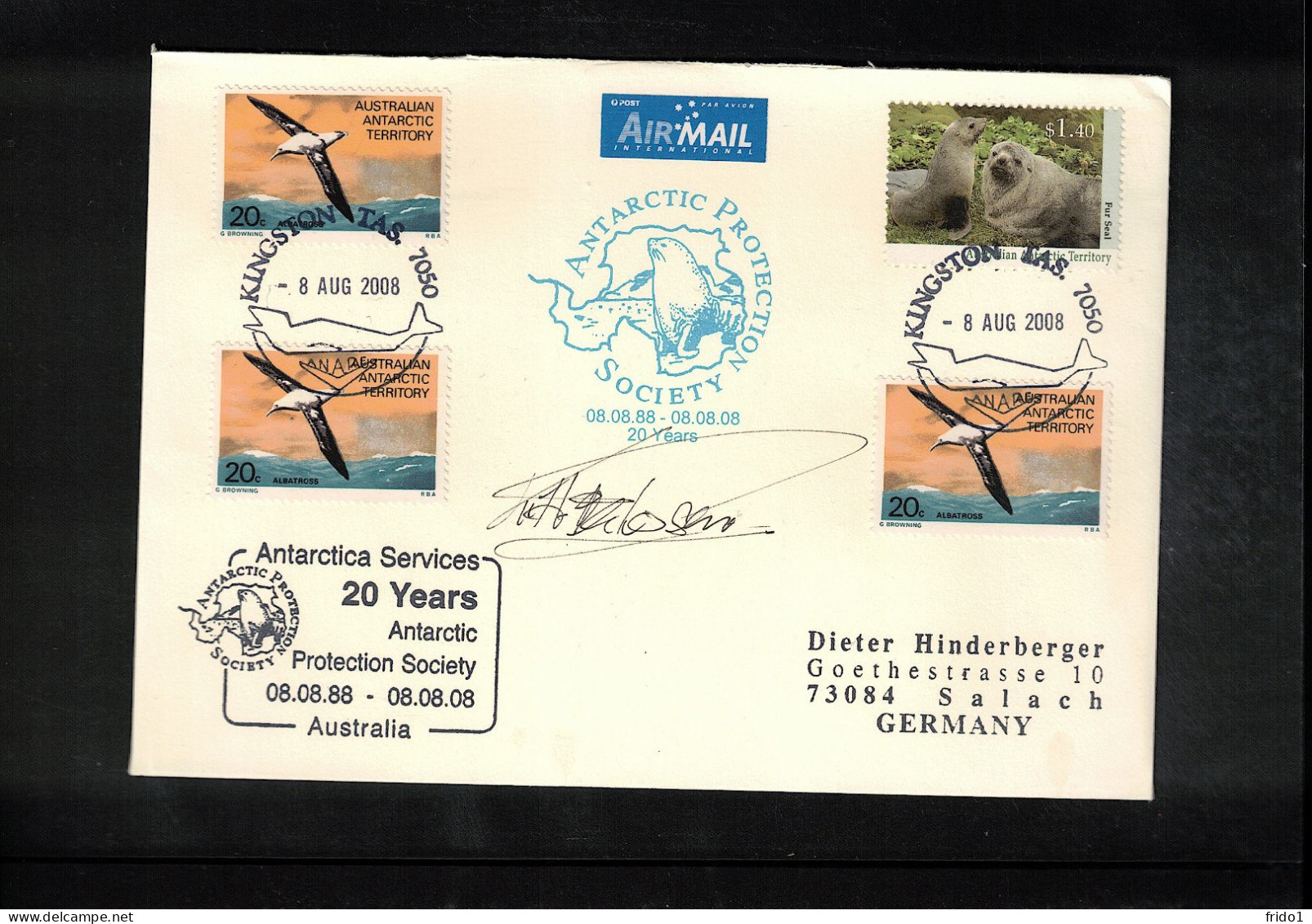 AAT 2008 Antarctica - 20th Anniversary Of Antarctic Protection Society Interesting Signed Cover - Research Programs