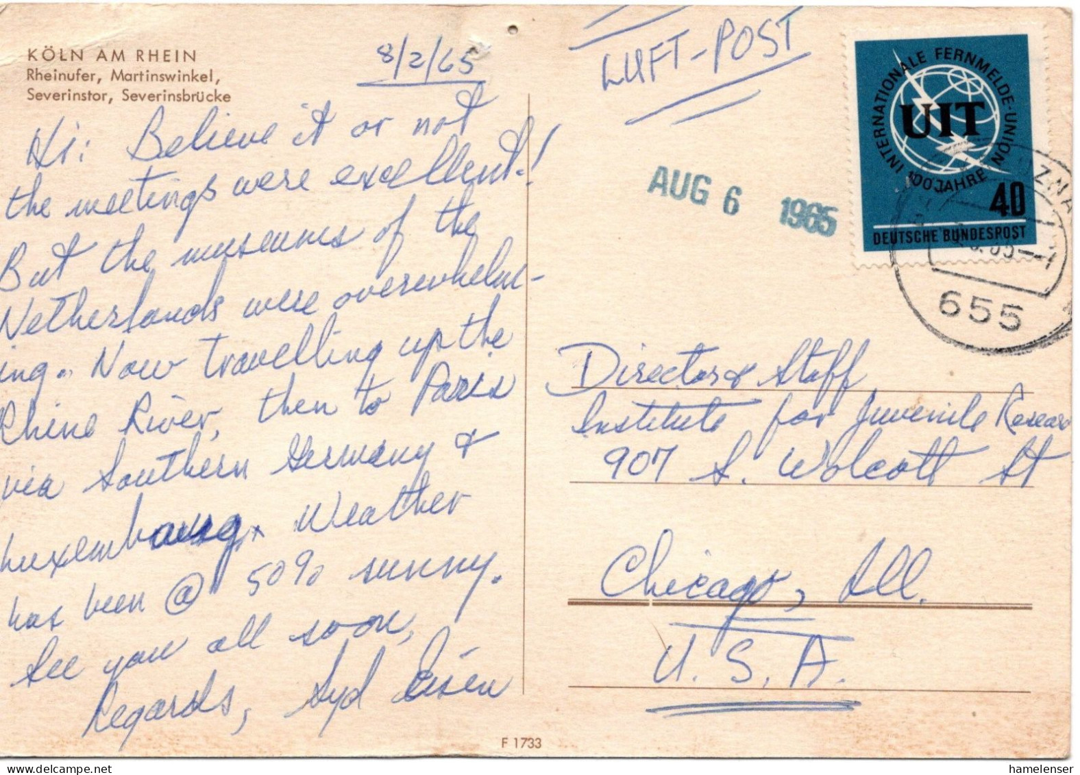 74464 - Bund - 1965 - 40Pfg UIT EF A LpAnsKte BAD KREUZNACH -> Chicago, IL (USA) - Cartas & Documentos