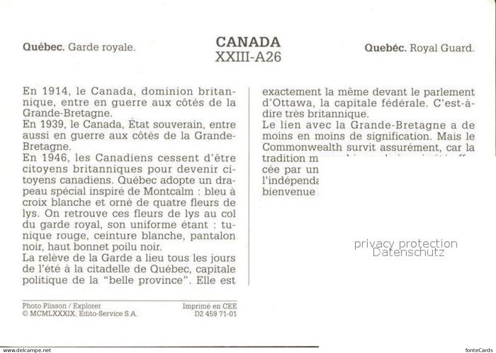 72141257 Quebec The Royal Gard Quebec - Non Classés