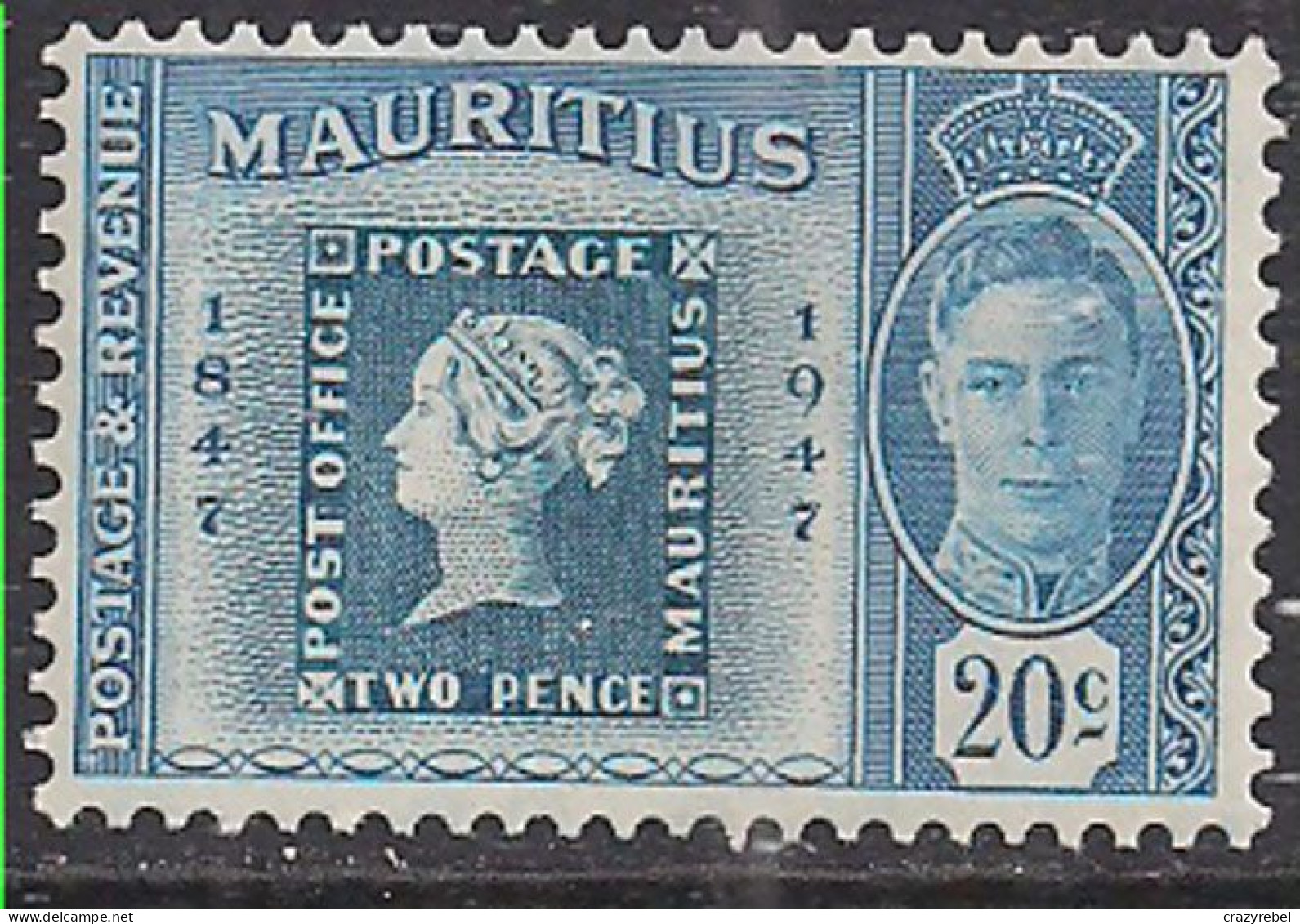 Mauritius 1948 KGV1 20c Post Office Blue MNH SG 268 ( F1500 ) - Maurice (1968-...)