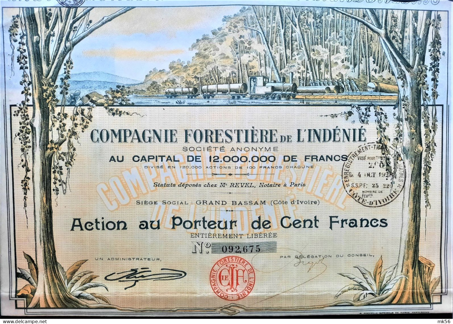 Compagnie Forestière De L'Indénié - 1938 - Côte D'Ivoire - Grand Bassam - Zeer Decoratief ! - Landbouw