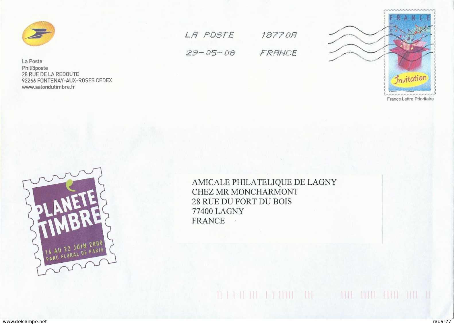 PAP De Service Timbre Invitation Cadeau - Planète Timbre - 00000 Au Verso - PAP: TSC Und Halboffizielle Aufdrucke