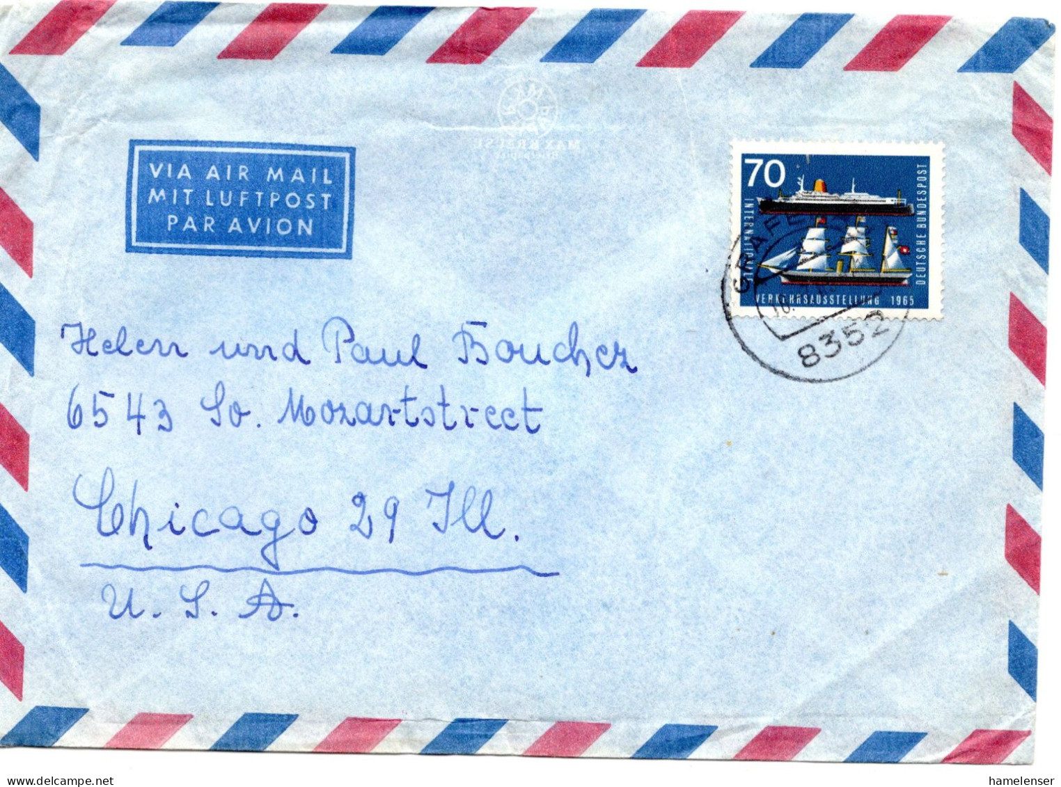 74476 - Bund - 1966 - 70Pfg IVA EF A LpBf GRAFENAU -> Chicago, IL (USA) - Storia Postale