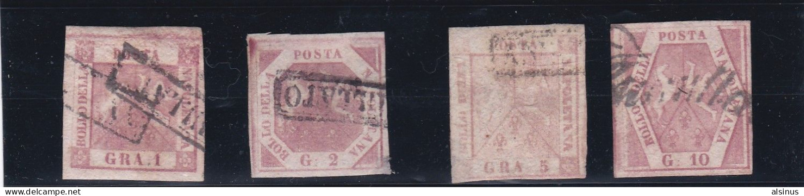 ITALIE - NAPLES - 1858 - N° 2 1G ROSE - N° 3 2G ROSE - N° 4 5G ROSE - N° 5 10G ROSE - OBLITERES - Napels