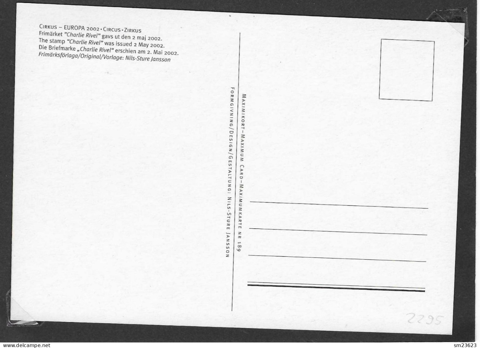 Schweden / Sverige  2002  Mi.Nr. 2295 , EUROPA CEPT Zirkus - Maximum Card - Stockholm 2002-05-02 - 2002