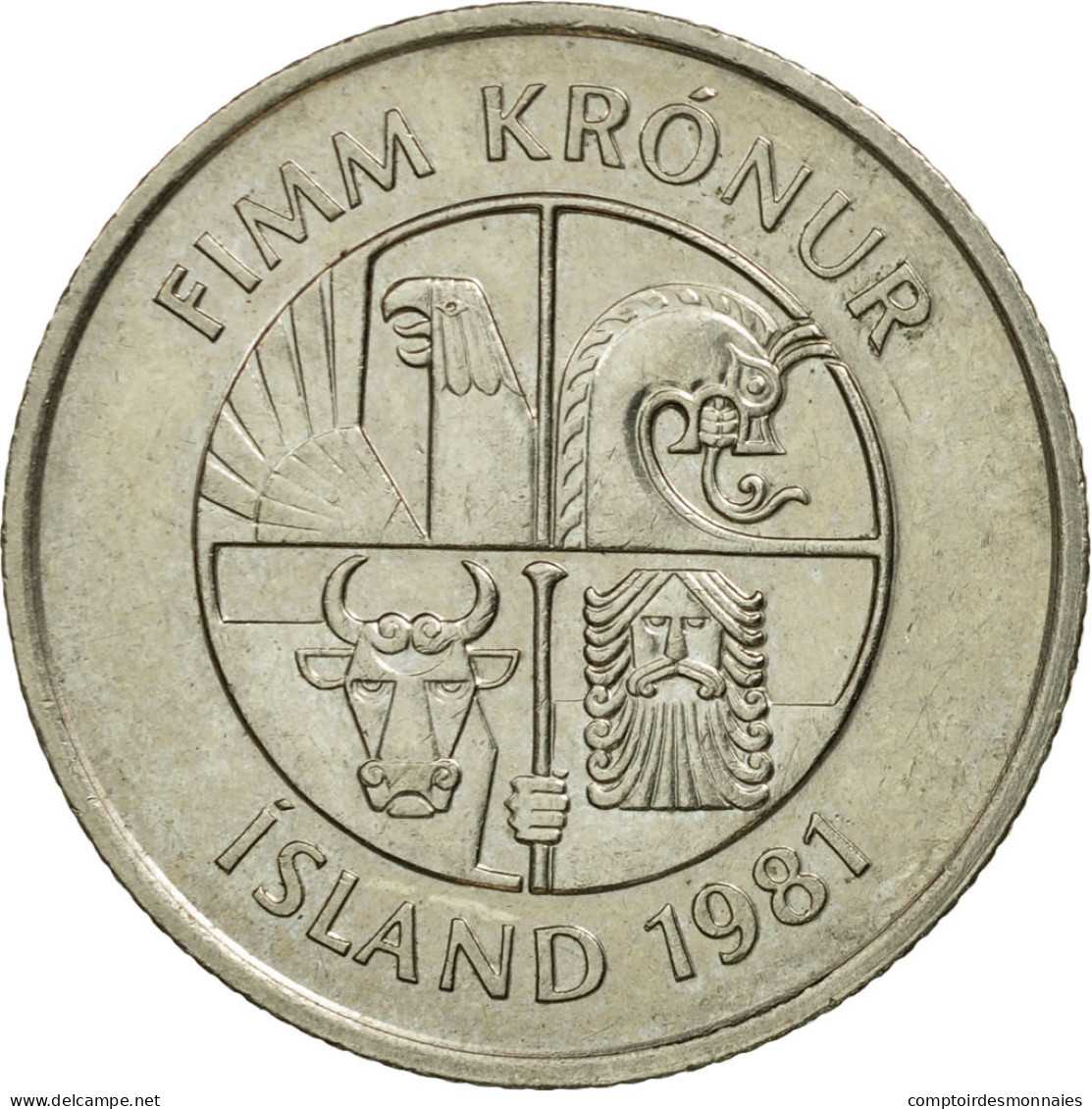 Monnaie, Iceland, 5 Kronur, 1981, TTB, Copper-nickel, KM:28 - IJsland