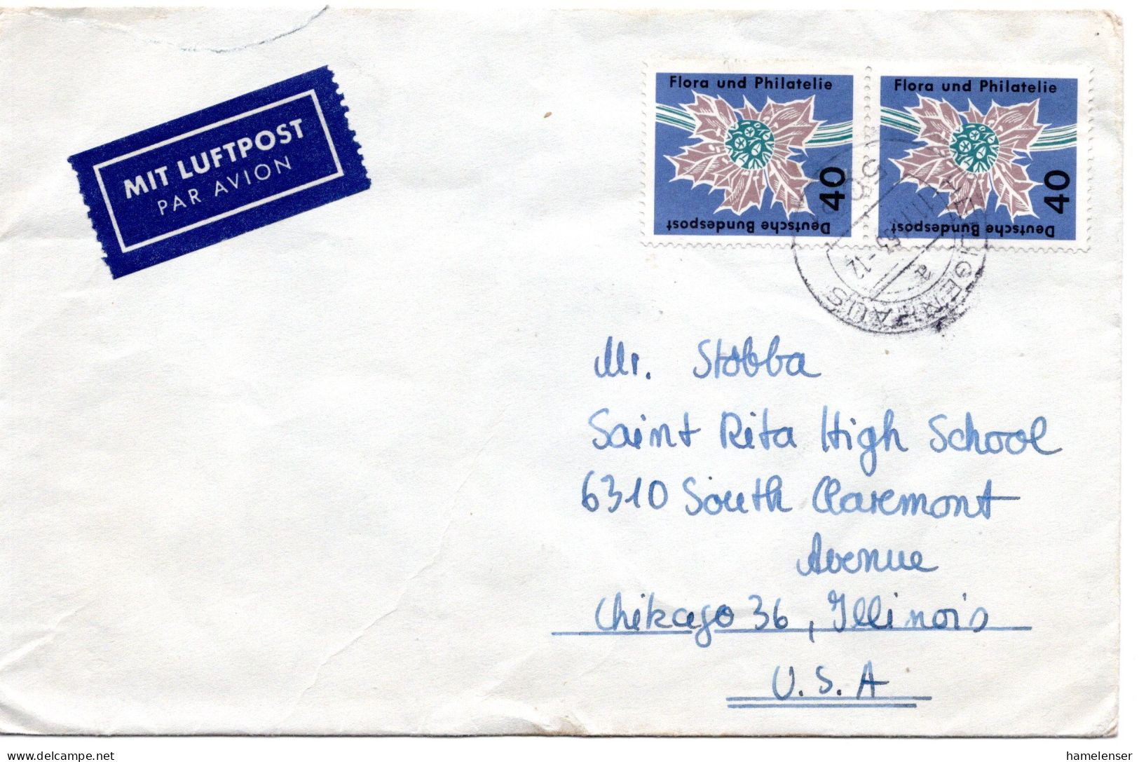 74480 - Bund - 1963 - 2@40Pfg Flora & Philatelie A LpBf HEILIGENHAUS -> Chicago, IL (USA) - Storia Postale