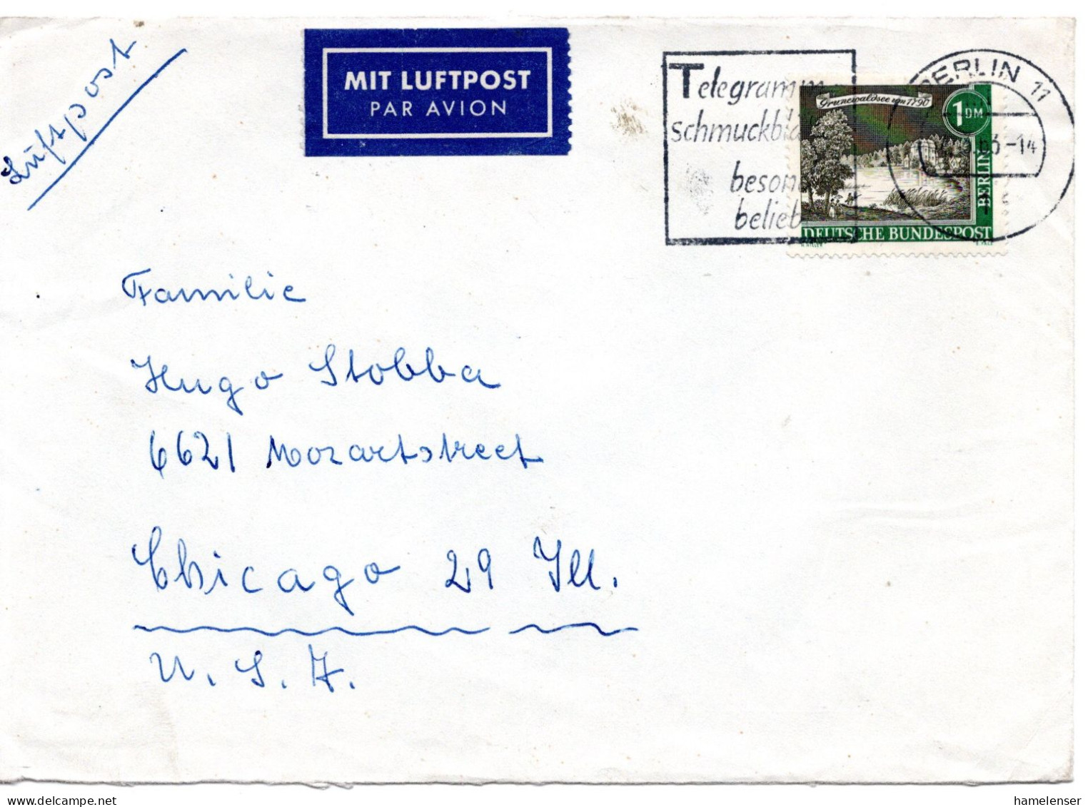 74484 - Berlin - 1963 - 1DM Alt-Berlin EF A LpBf BERLIN - ... -> Chicago, IL (USA) - Storia Postale