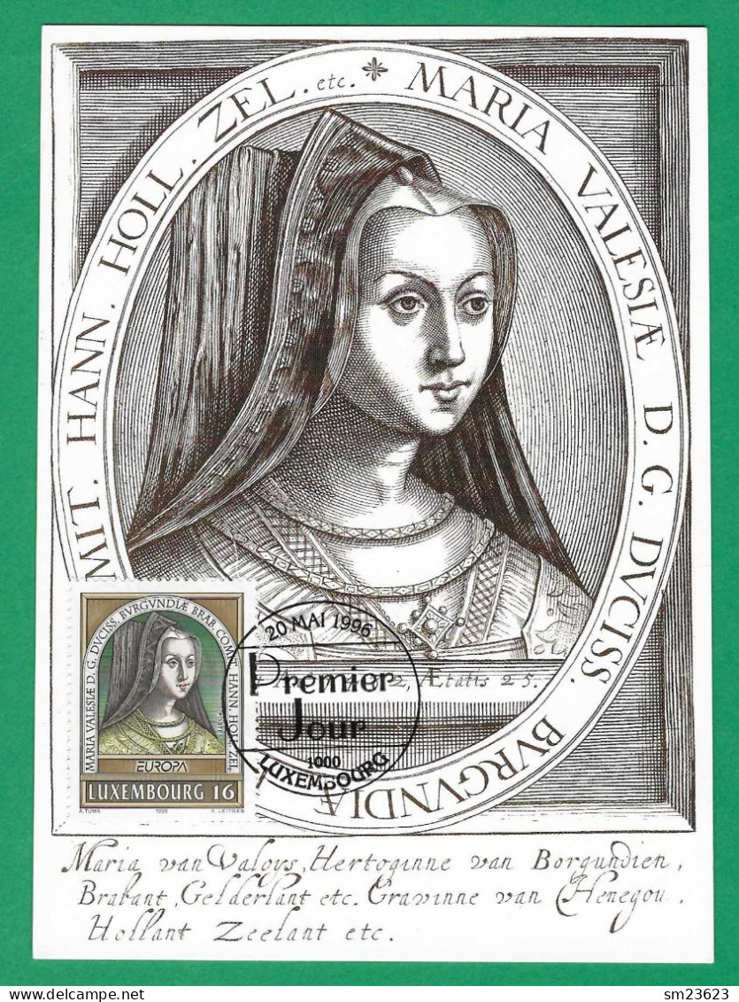 Luxembourg 1996  Mi.Nr. 1390 ,  EUROPA CEPT - Berühmte Frauen - Maximum Card - Premier Jour 20 Mai1996 - 1996