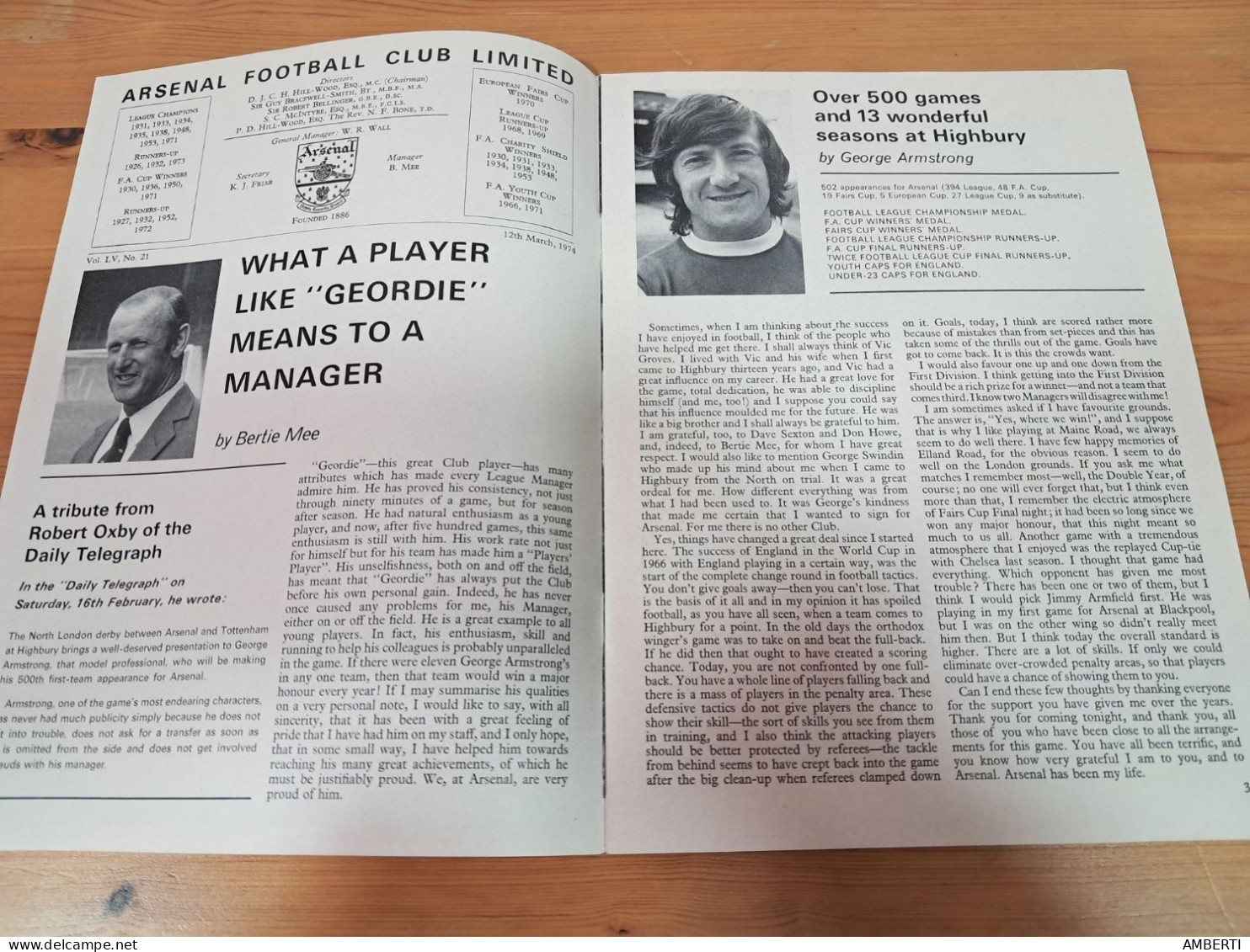 Programa Partido Arsenal-FC Barcelona 1974 - Boeken
