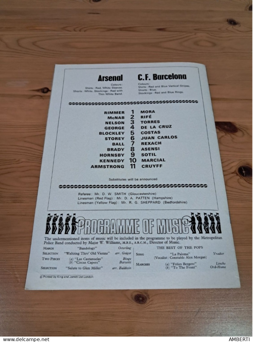 Programa partido Arsenal-FC Barcelona 1974