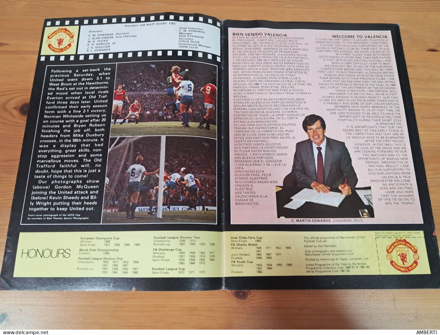 Manchester Utd Vs Valencia CF Programa UEFA 82/83 - Libri