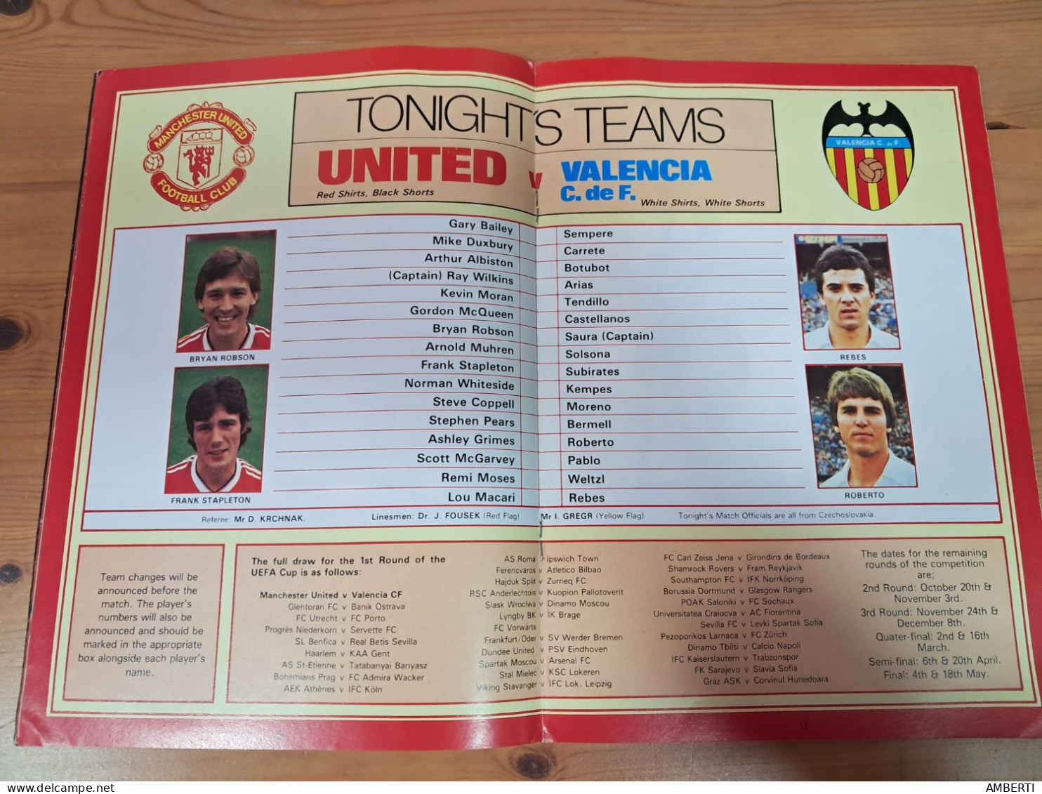 Manchester utd vs Valencia CF Programa UEFA 82/83