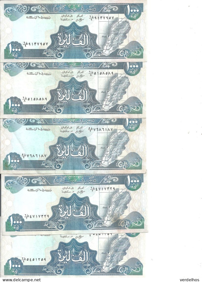 LIBAN 1000 LIVRES 1991 VF P 69 B ( 5 Billets ) - Liban