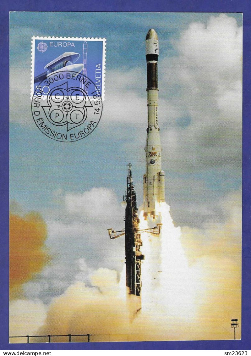 Schweiz / Helvetia 1991  Mi.Nr. 1444 , EUROPA CEPT / Europäische Weltraumfahrt - Maximum Card - Berne 14.5.91 - 1991