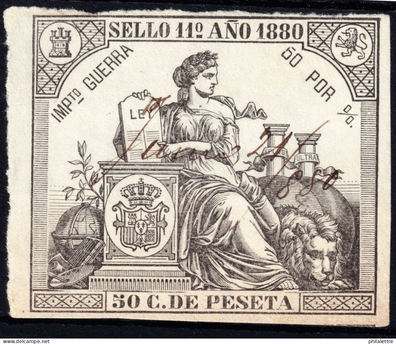 ESPAGNE / ESPANA / SPAIN - 1880 Sellos Fiscales (PÓLIZAS) 50c Negro - Ed.217 - Usado - Steuermarken